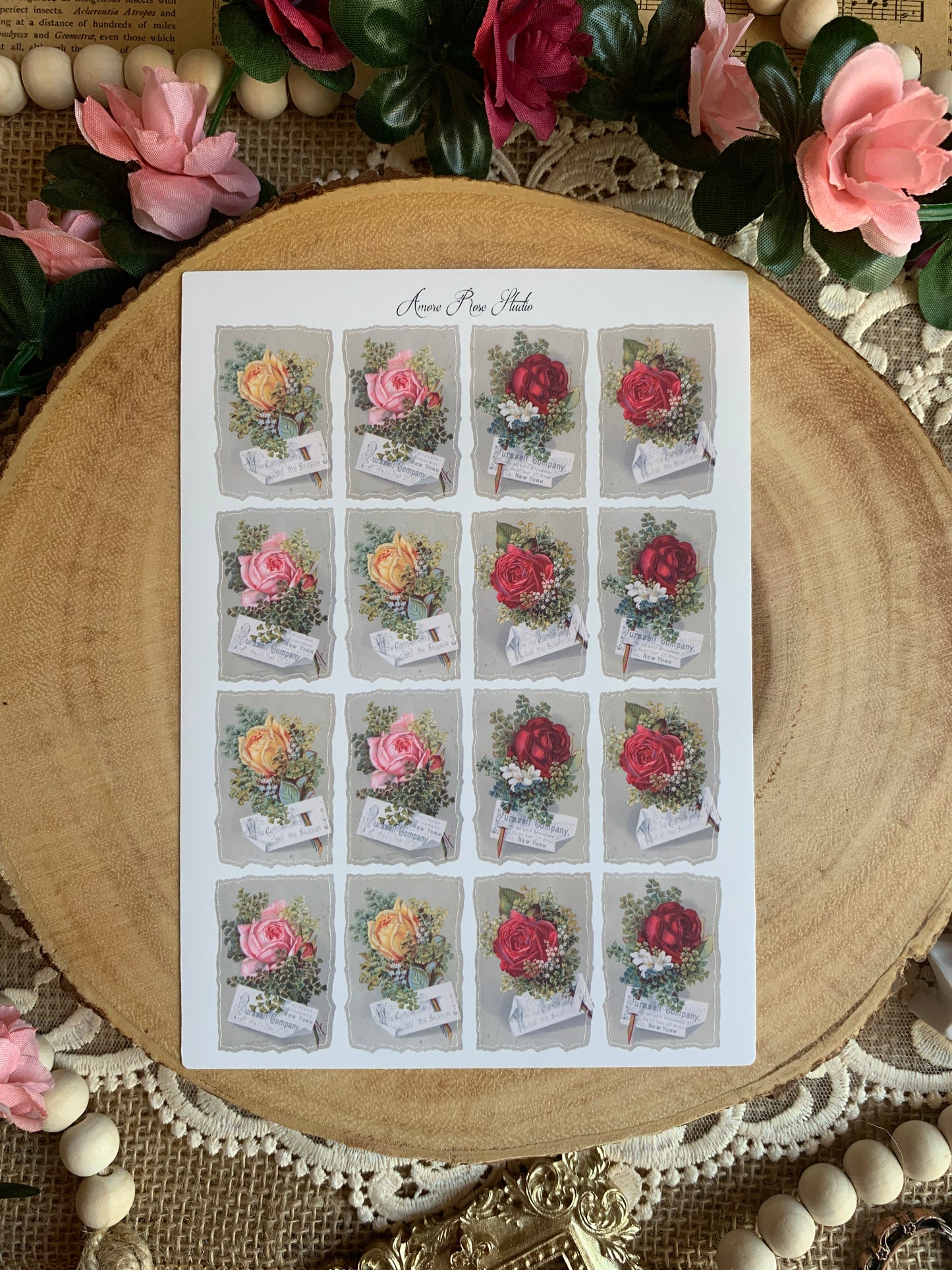 Vintage Floral Ephemera Sticker Sheet