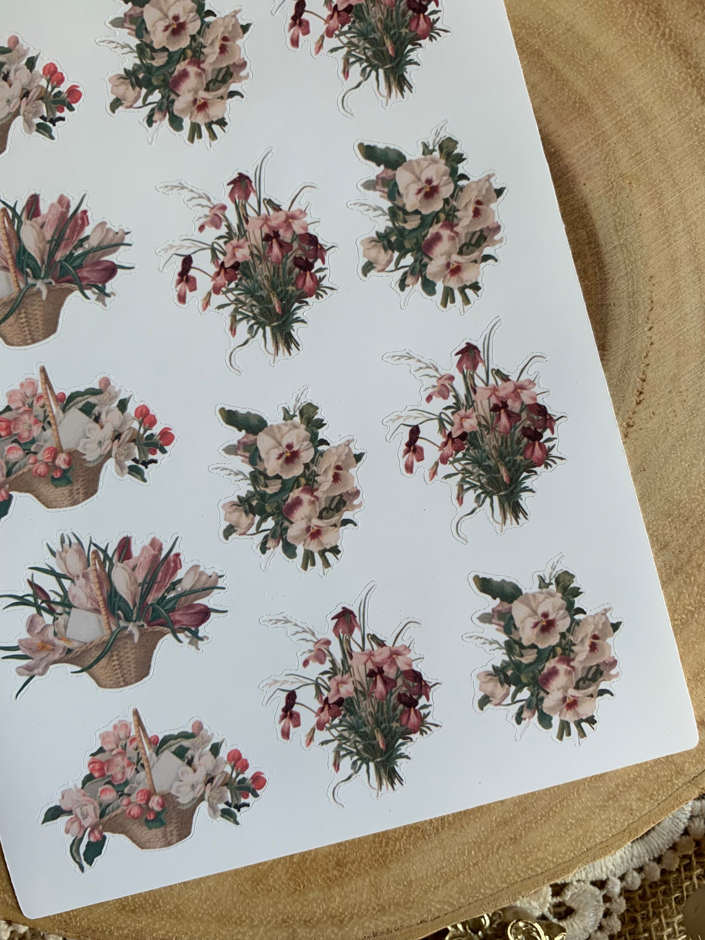 Vintage Flowers in Baskets Sticker Sheet