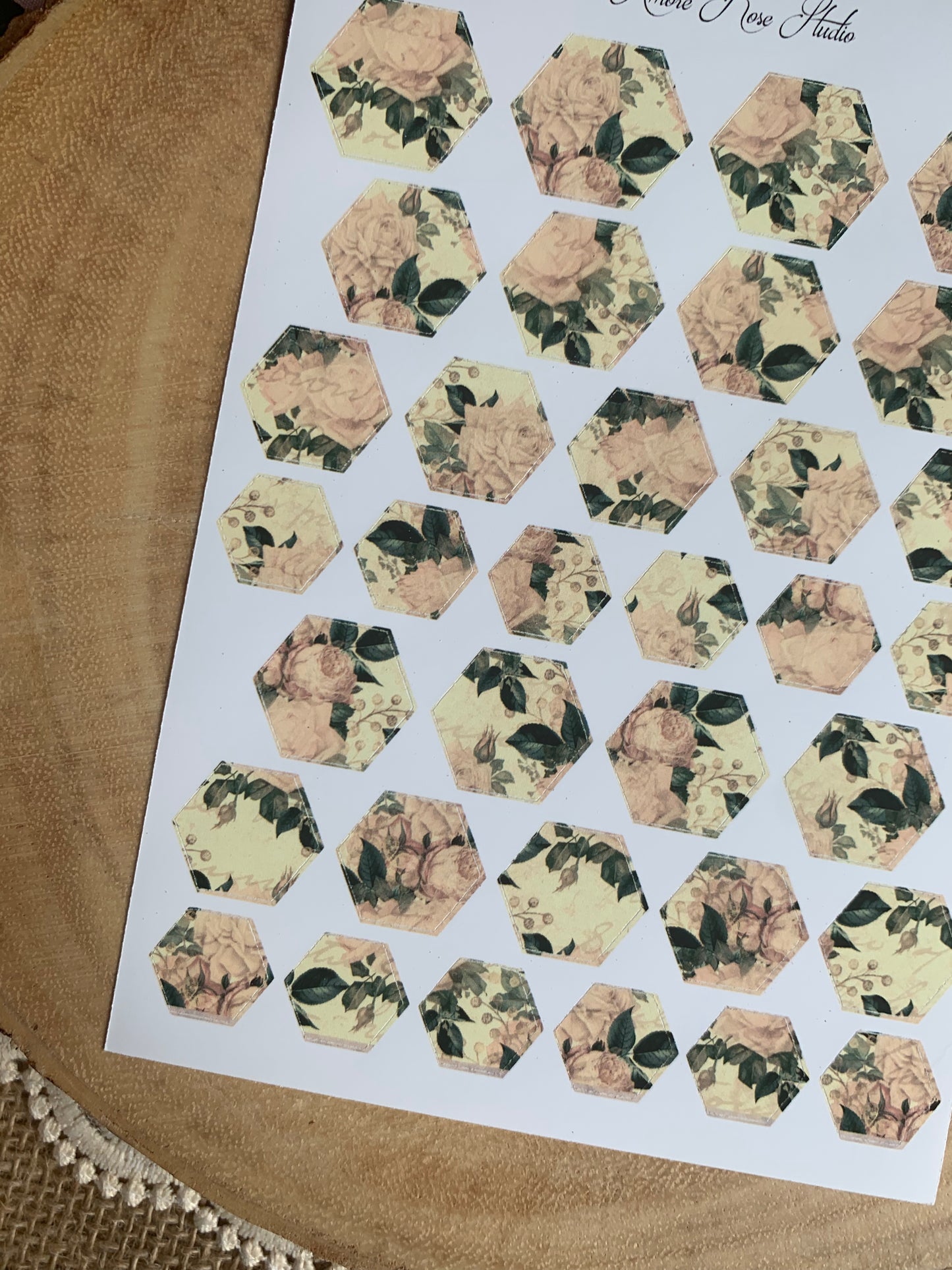 Vintage Floral Pattern Hexagons Sticker Sheet
