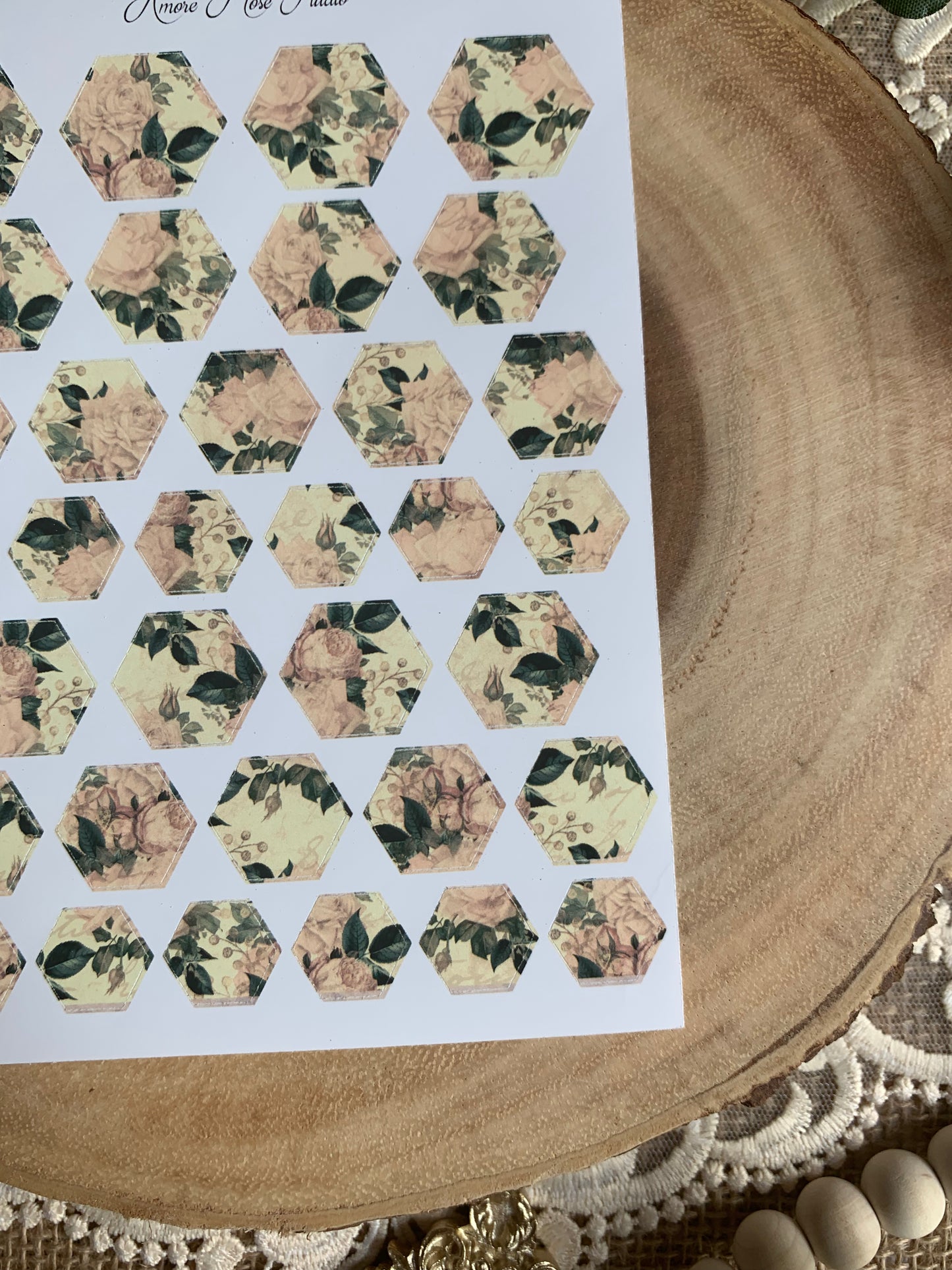 Vintage Floral Pattern Hexagons Sticker Sheet