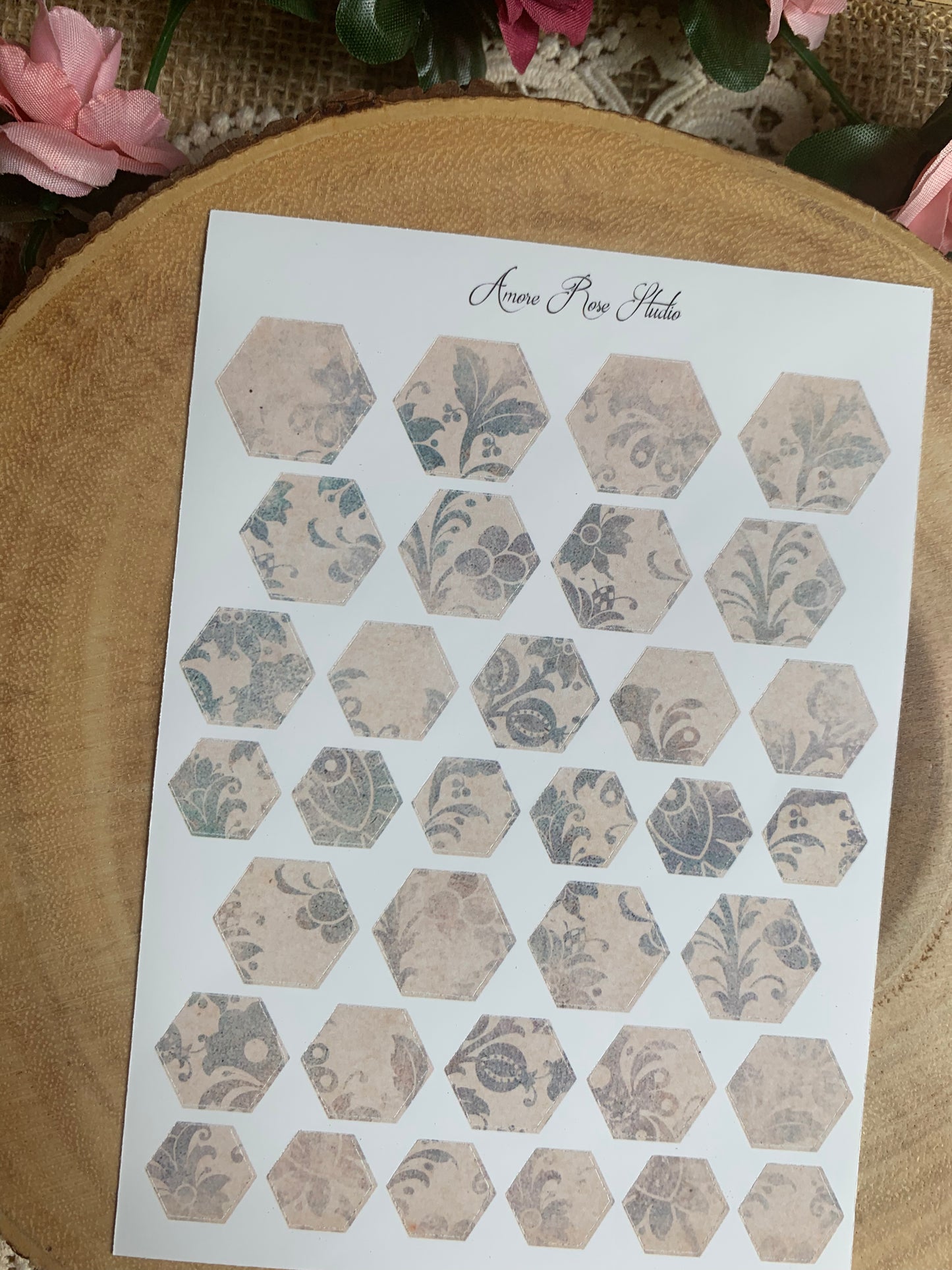 Vintage Blue Pattern Hexagons Sticker Sheet
