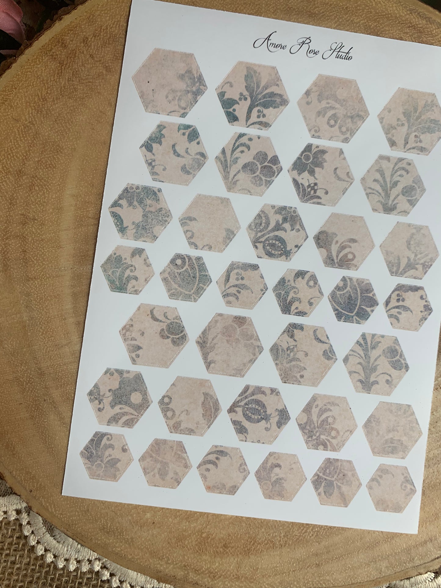 Vintage Blue Pattern Hexagons Sticker Sheet
