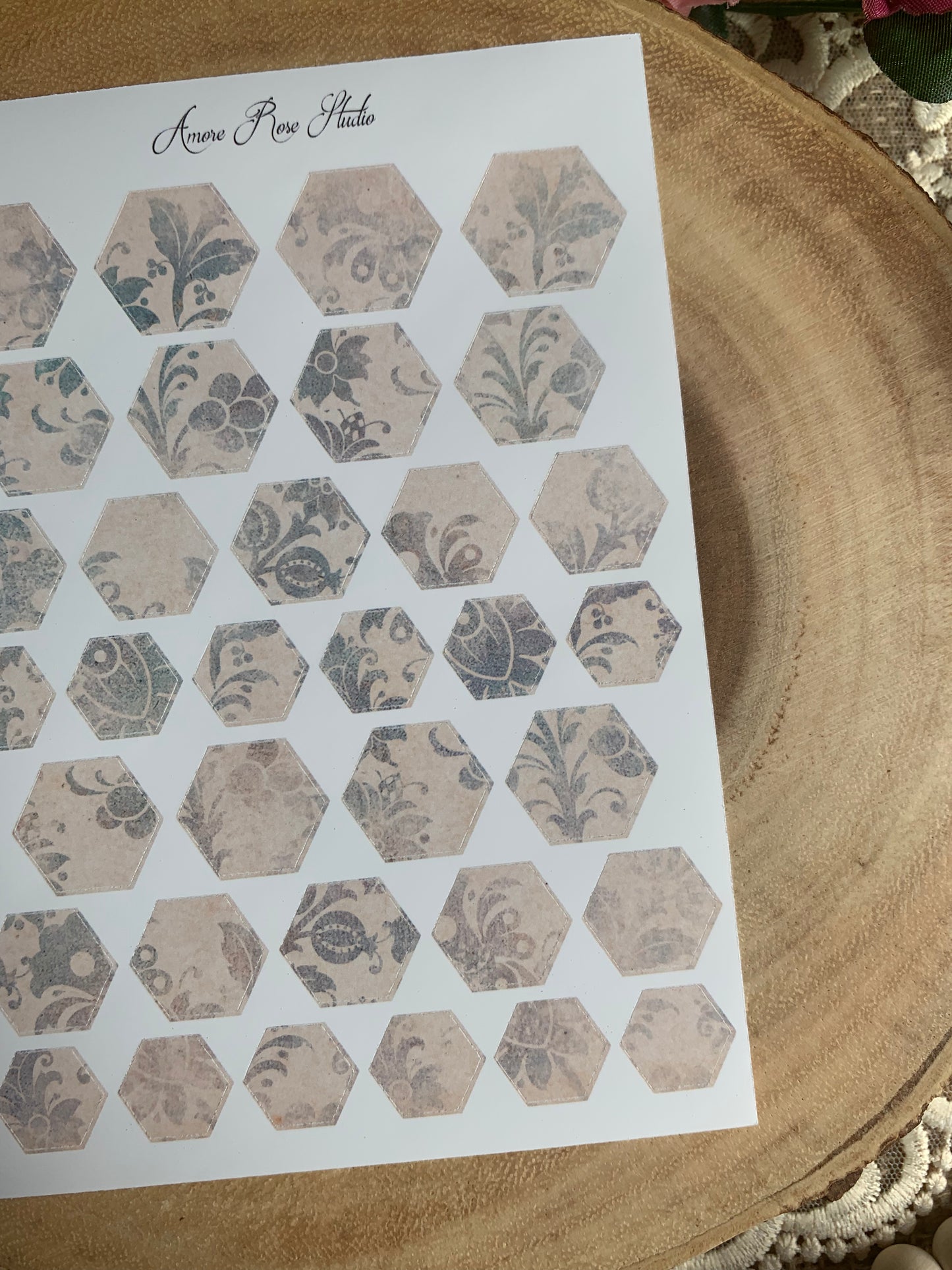 Vintage Blue Pattern Hexagons Sticker Sheet