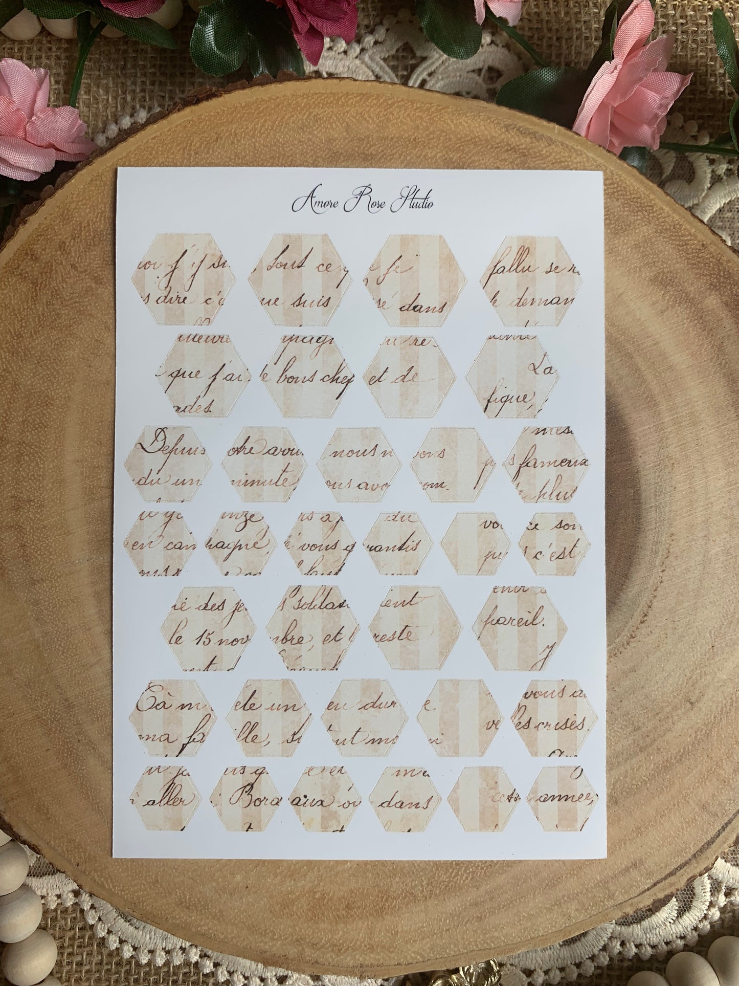 Vintage Letter Pattern Hexagons Sticker Sheet