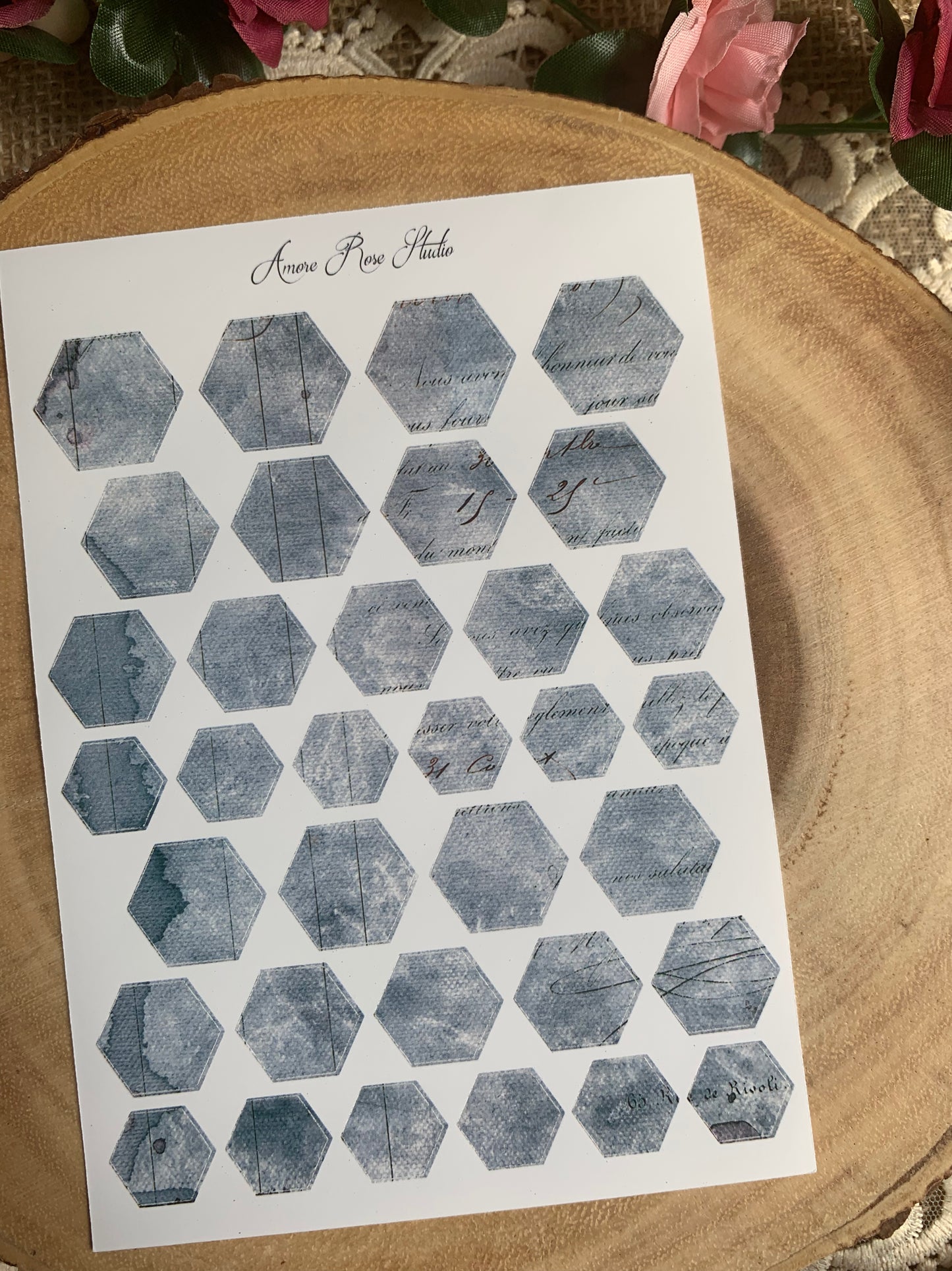 Vintage Blue Pattern Hexagons Sticker Sheet