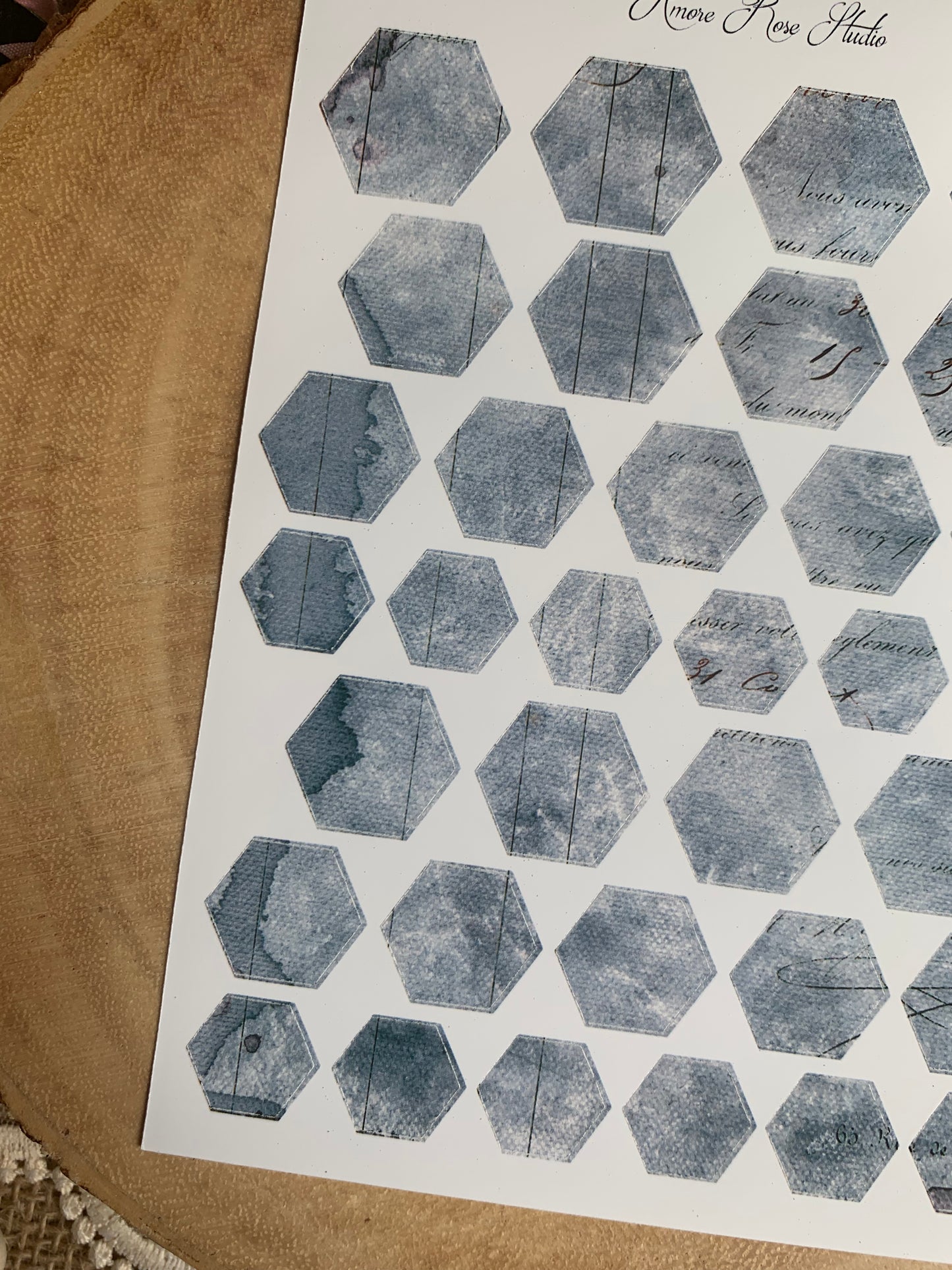 Vintage Blue Pattern Hexagons Sticker Sheet