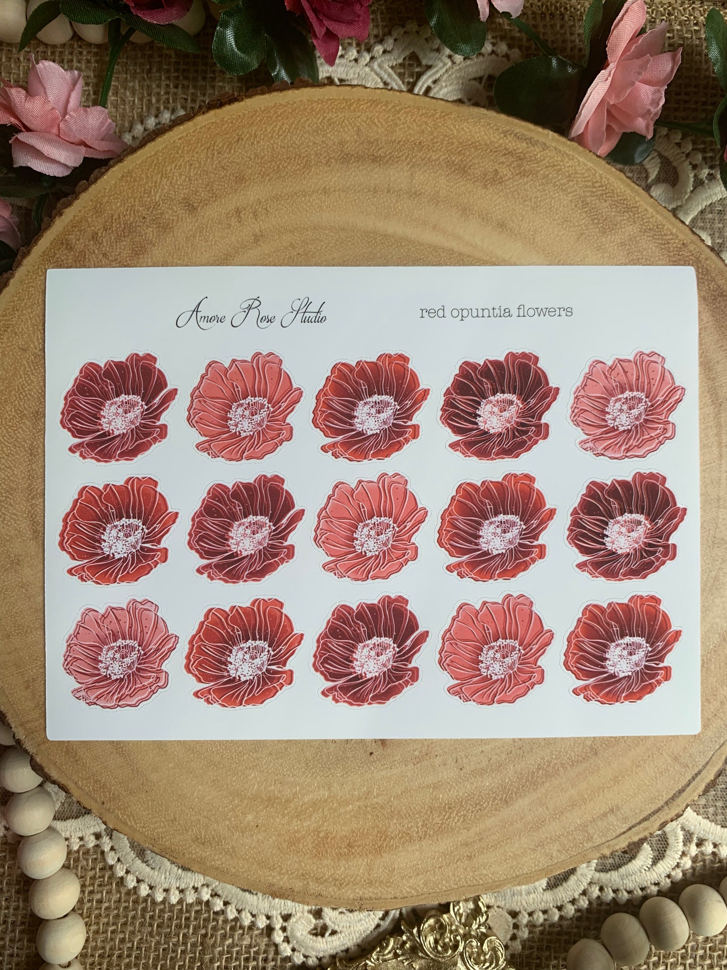 Opuntia Flowers Sticker Sheet - 6 Colors
