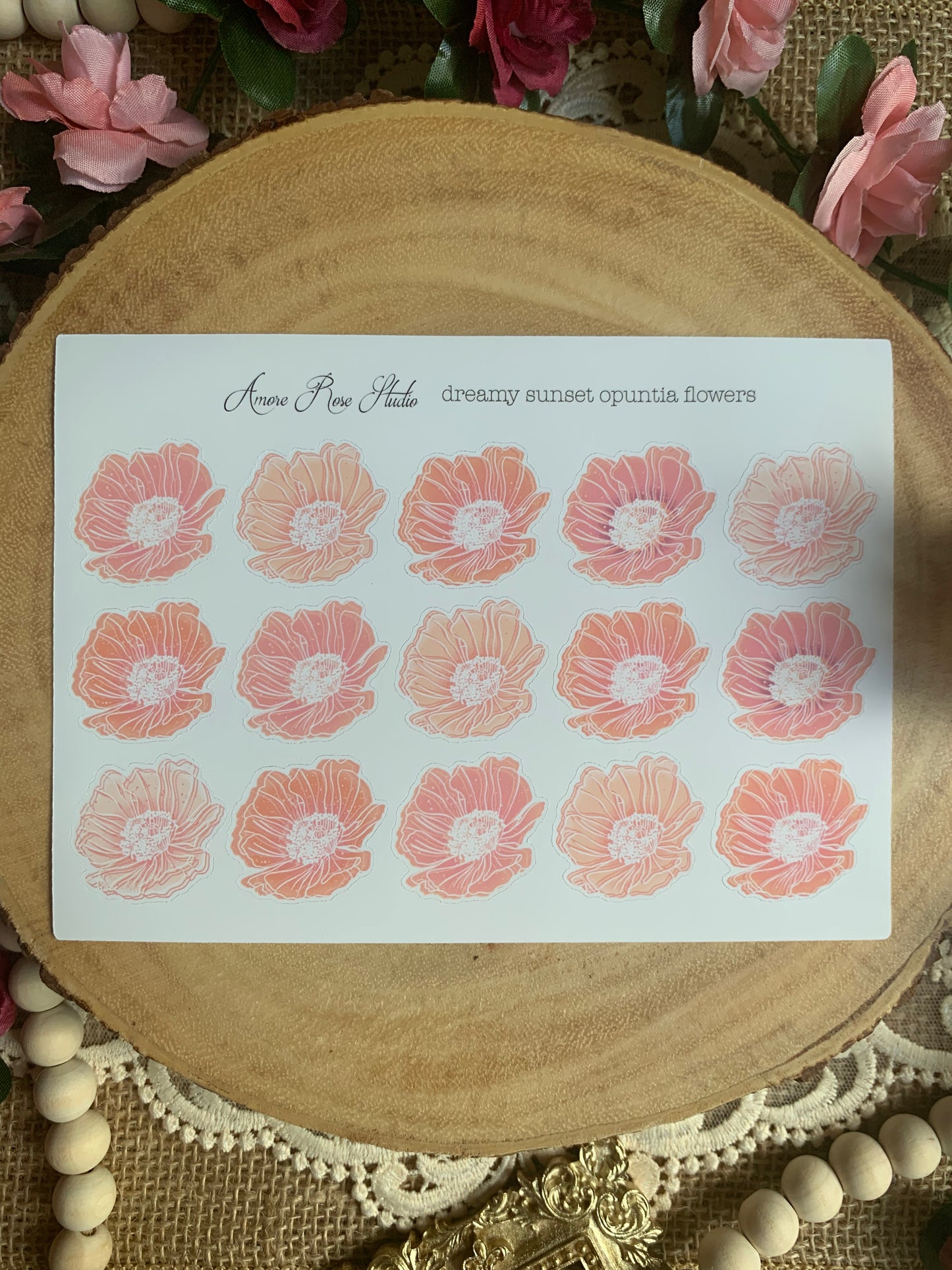 Opuntia Flowers Sticker Sheet - 6 Colors
