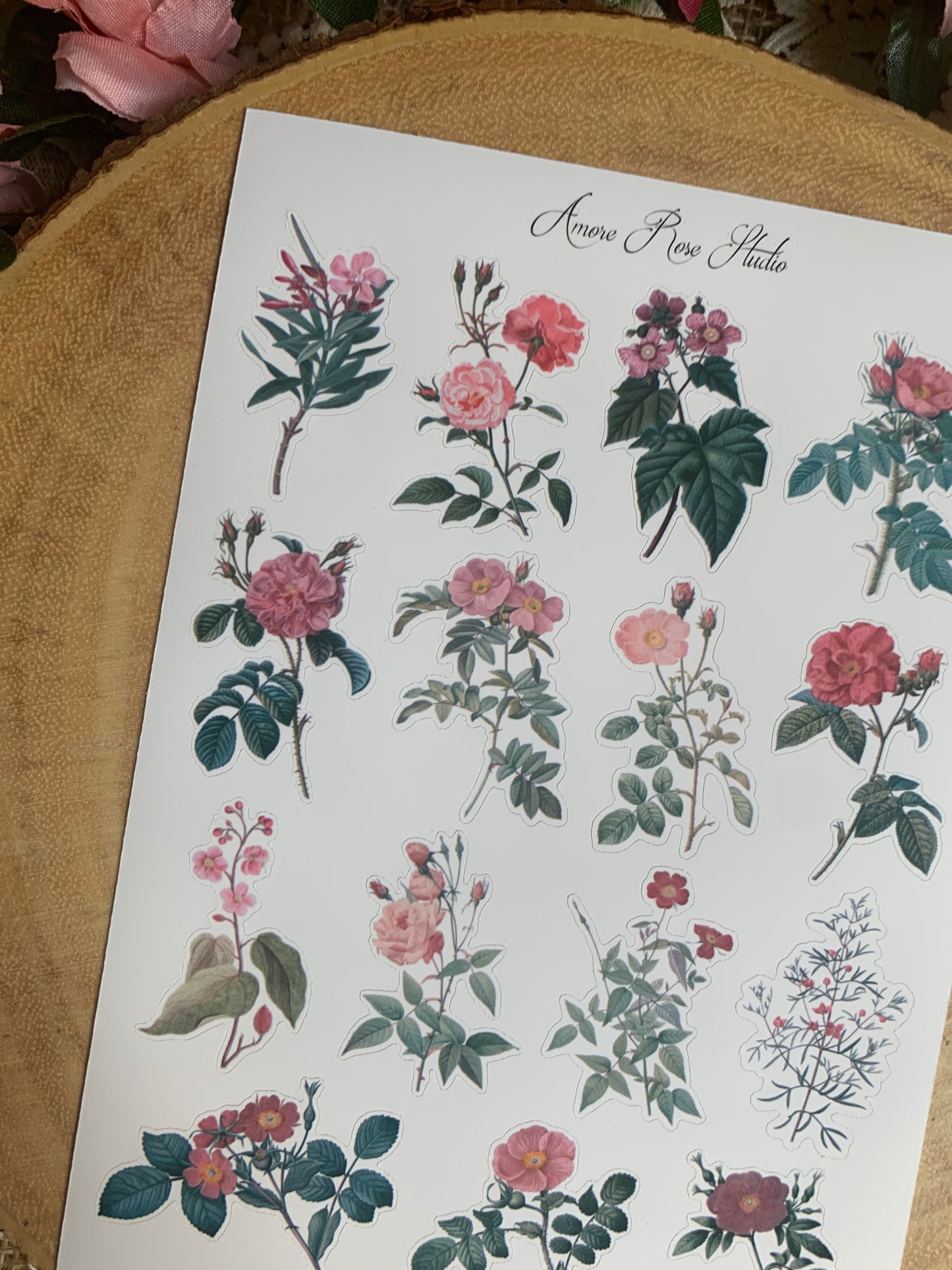Pink Vintage Flowers Sticker Sheet