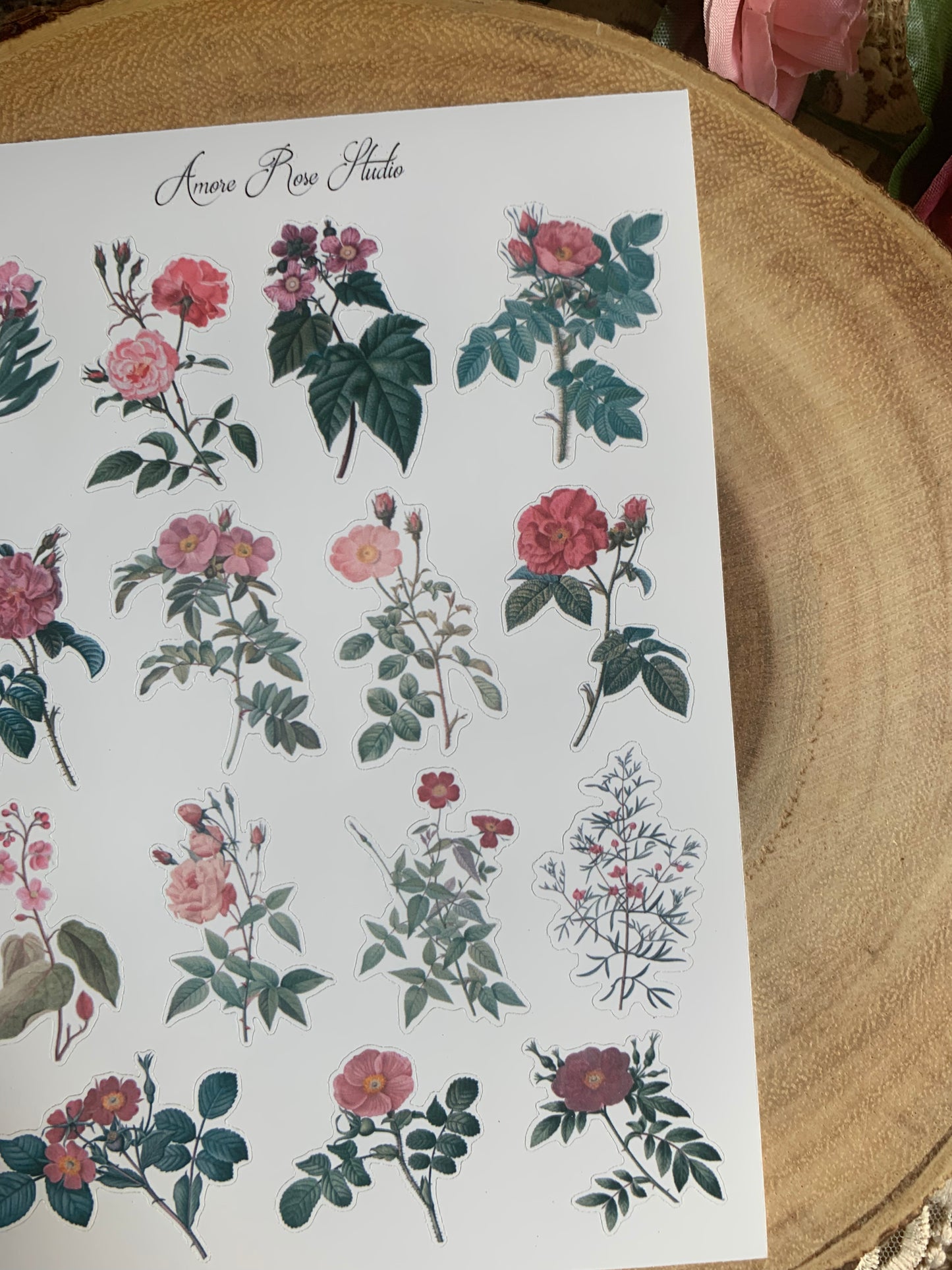 Pink Vintage Flowers Sticker Sheet