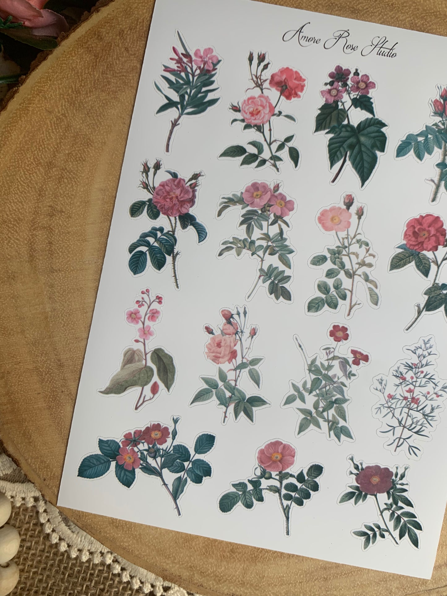 Pink Vintage Flowers Sticker Sheet