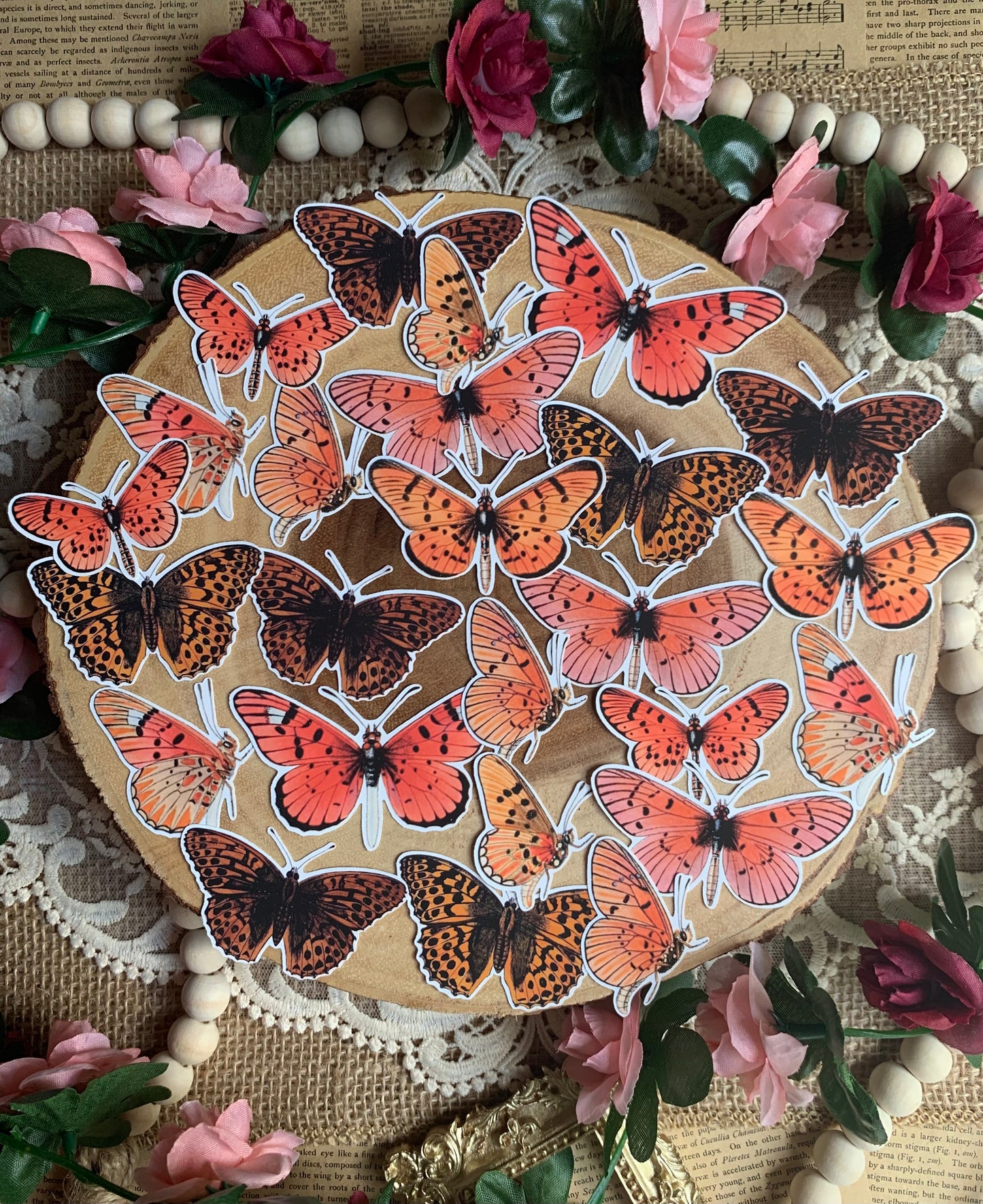 Vintage Butterflies Die Cut Stickers - 25 Pack