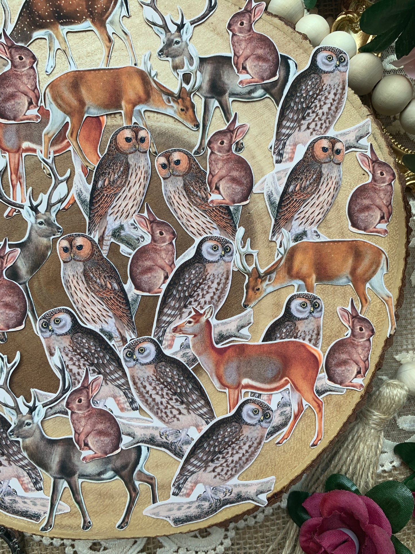 Vintage Woodland Animals Die Cut Stickers - 35 Variety Pack