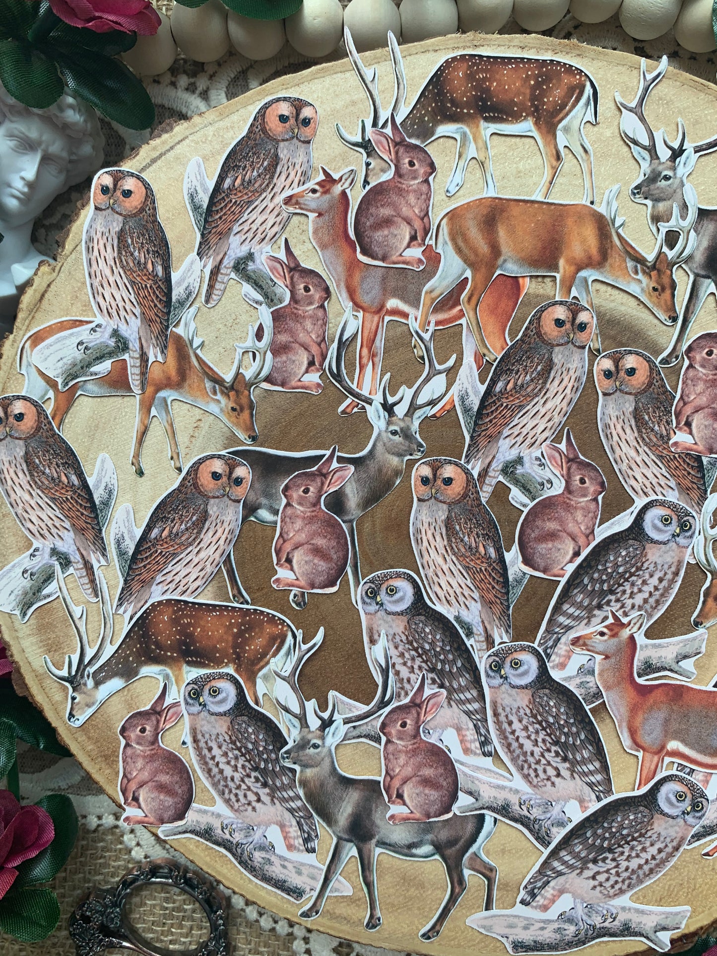 Vintage Woodland Animals Die Cut Stickers - 35 Variety Pack
