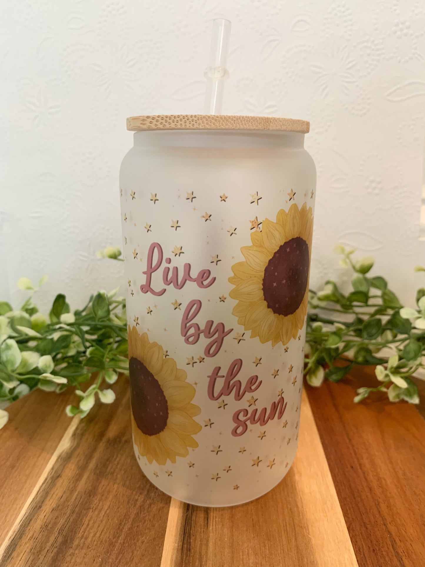Live By The Sun, Love By The Moon 16 oz. Frosted Glass Tumbler With Reusable Straw