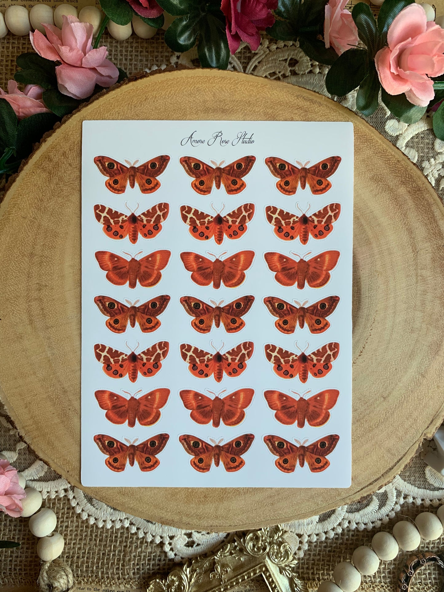 Vintage Orange Butterflies Sticker Sheet