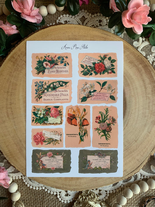 Vintage Ephemera Labels Sticker Sheet