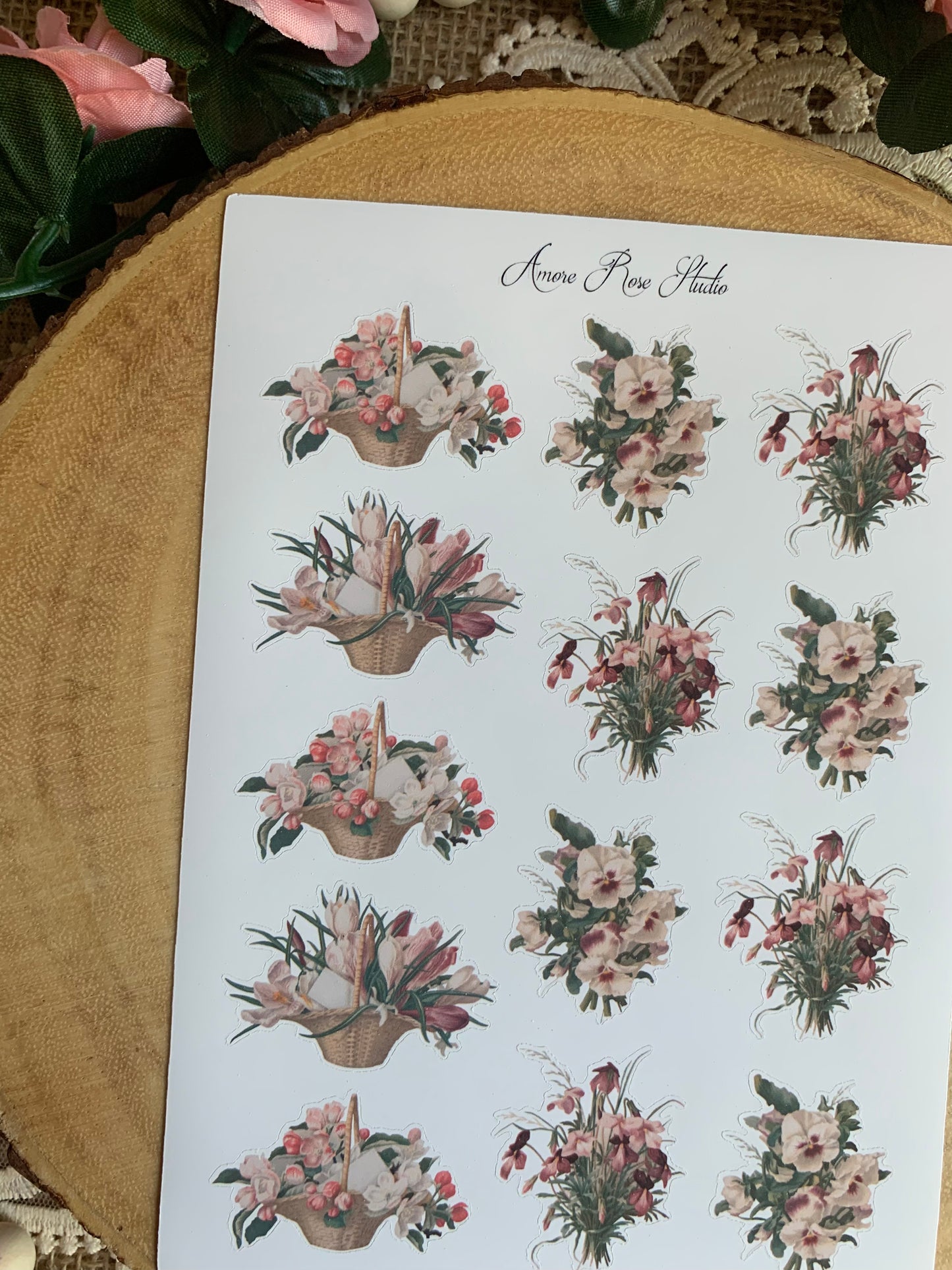 Vintage Flowers in Baskets Sticker Sheet