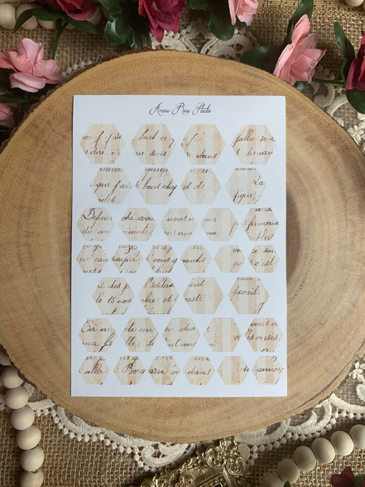 Vintage Letter Pattern Hexagons Sticker Sheet