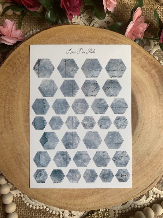 Vintage Blue Pattern Hexagons Sticker Sheet