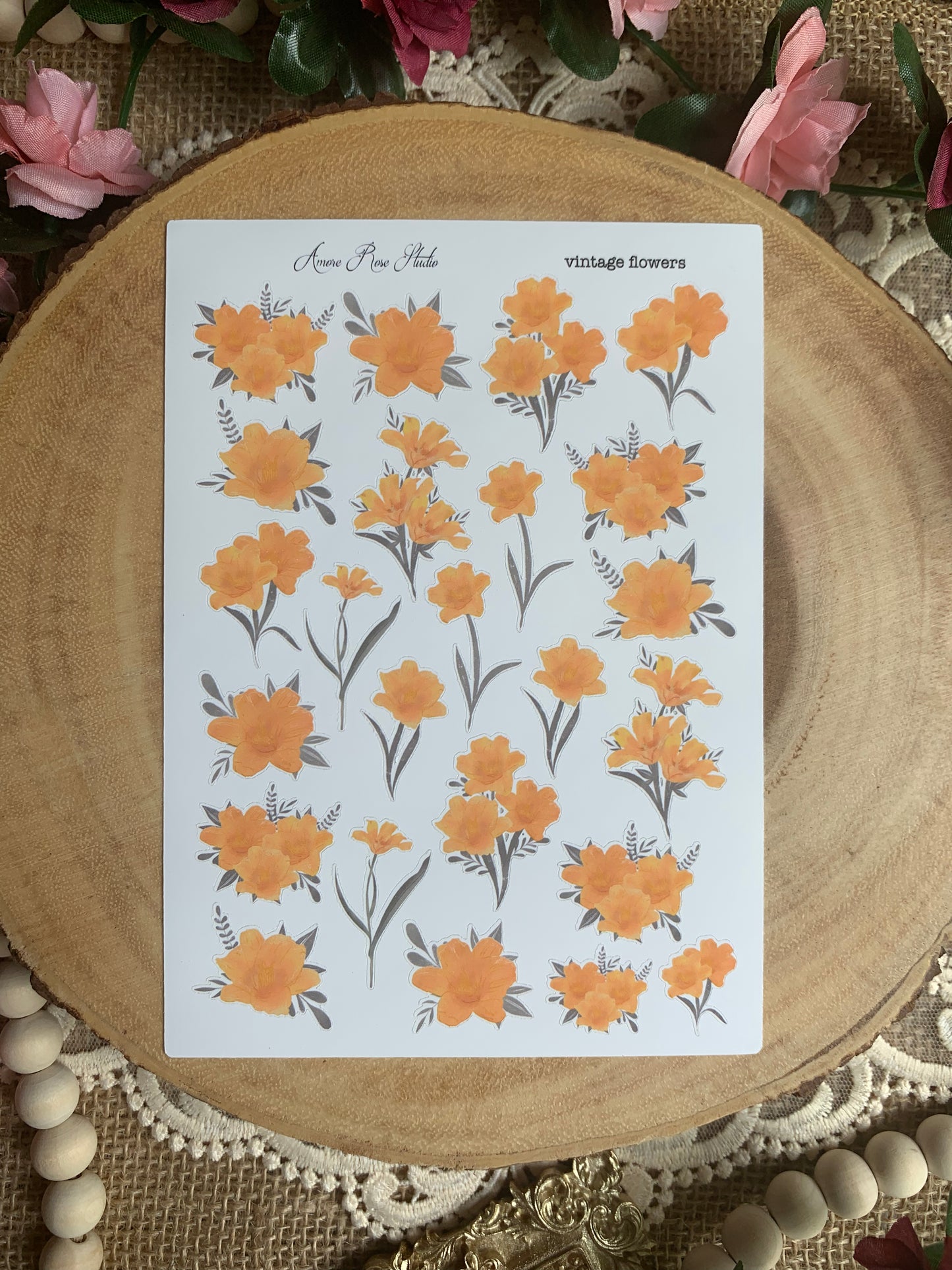 Orange Flowers Sticker Sheet