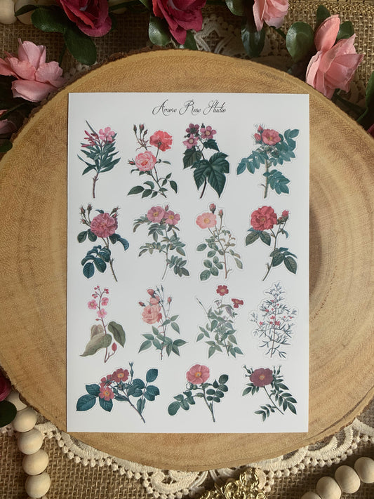 Pink Vintage Flowers Sticker Sheet