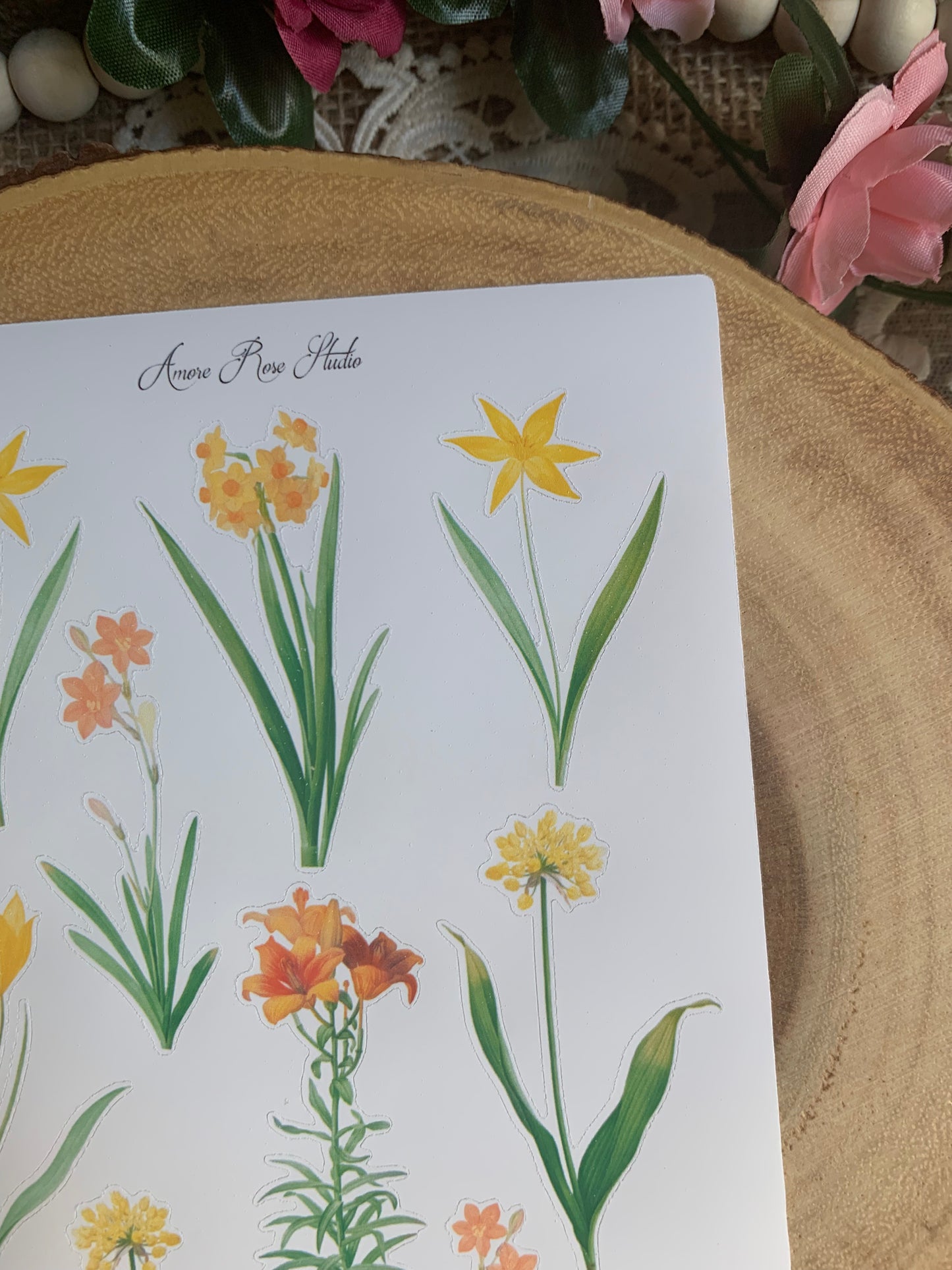 Vintage Yellow & Orange Flowers Sticker Sheet