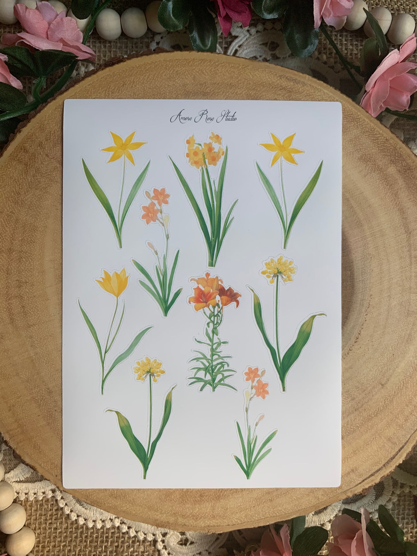 Vintage Yellow & Orange Flowers Sticker Sheet