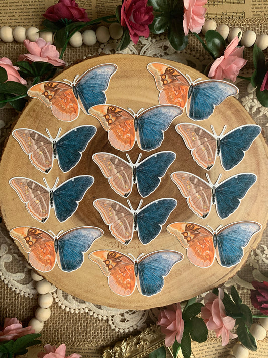 Vintage Butterflies Die Cut Stickers - 12 Pack