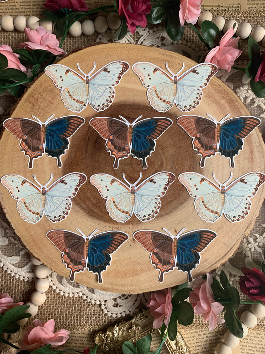 Vintage Butterflies Die Cut Stickers - 10 Pack