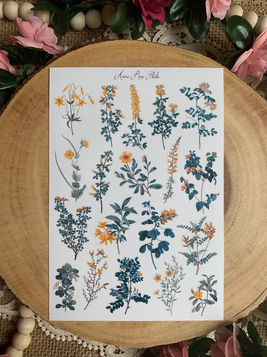 Vintage Yellow Flowers Sticker Sheet