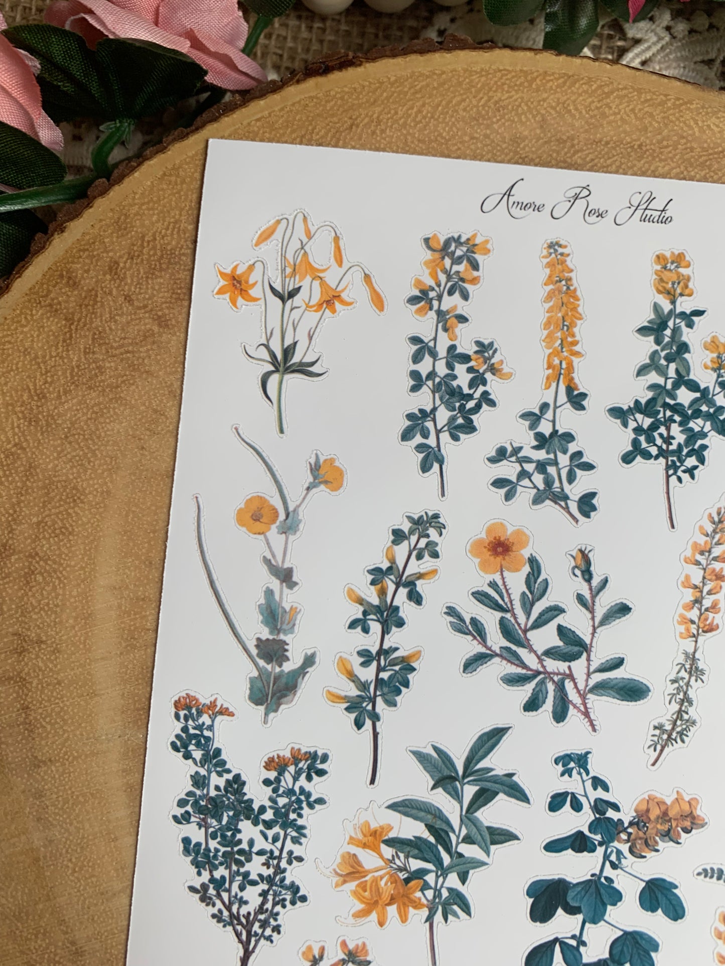 Vintage Yellow Flowers Sticker Sheet