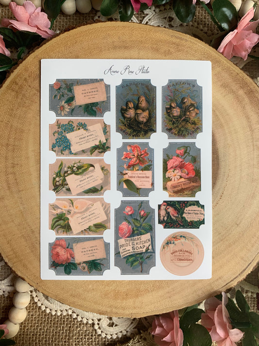 Vintage Ephemera Labels Sticker Sheet