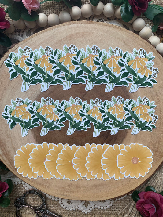 Yellow Daisy Flower Die Cut Stickers - 20 Pack