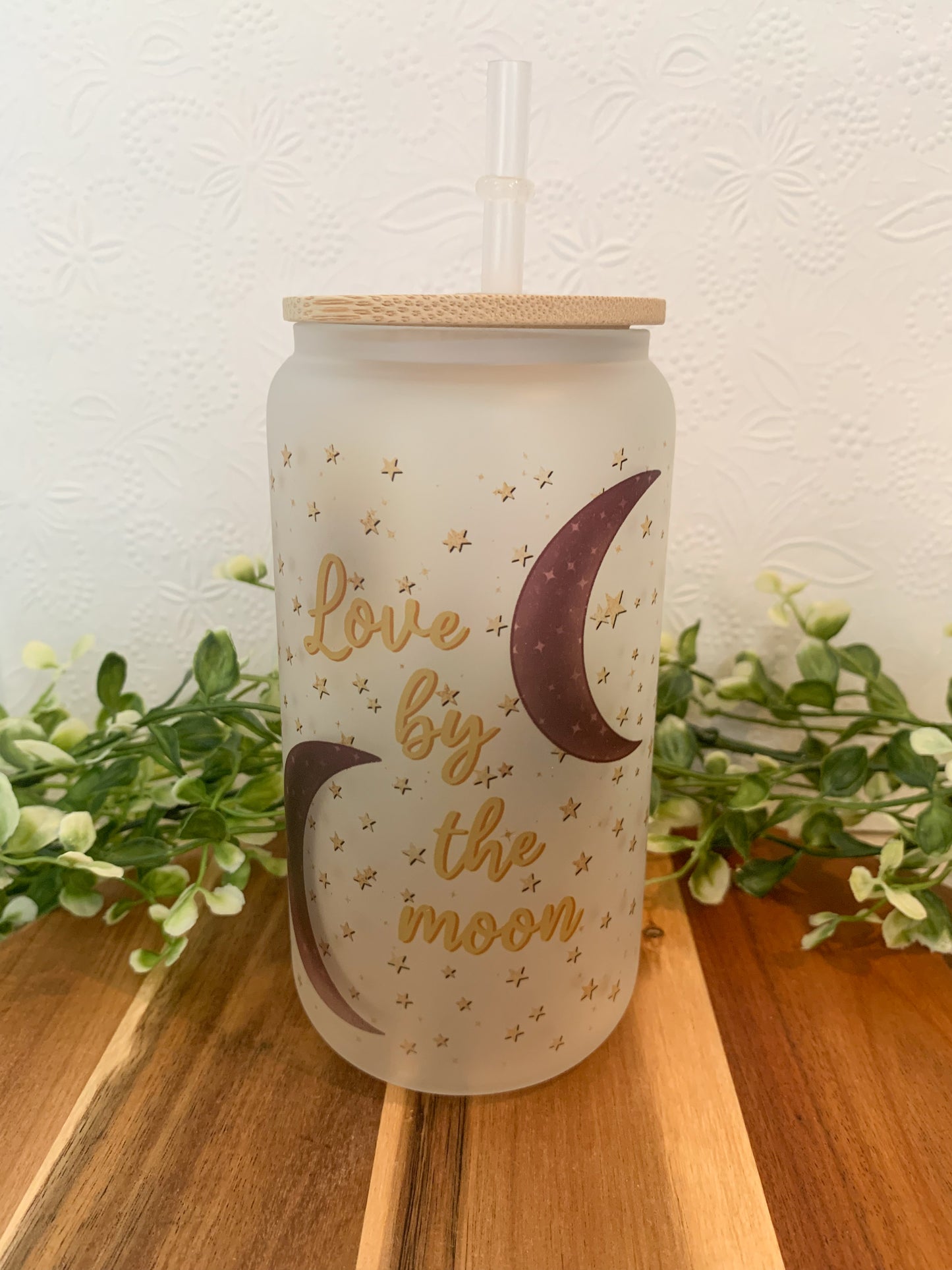 Live By The Sun, Love By The Moon 16 oz. Frosted Glass Tumbler With Reusable Straw