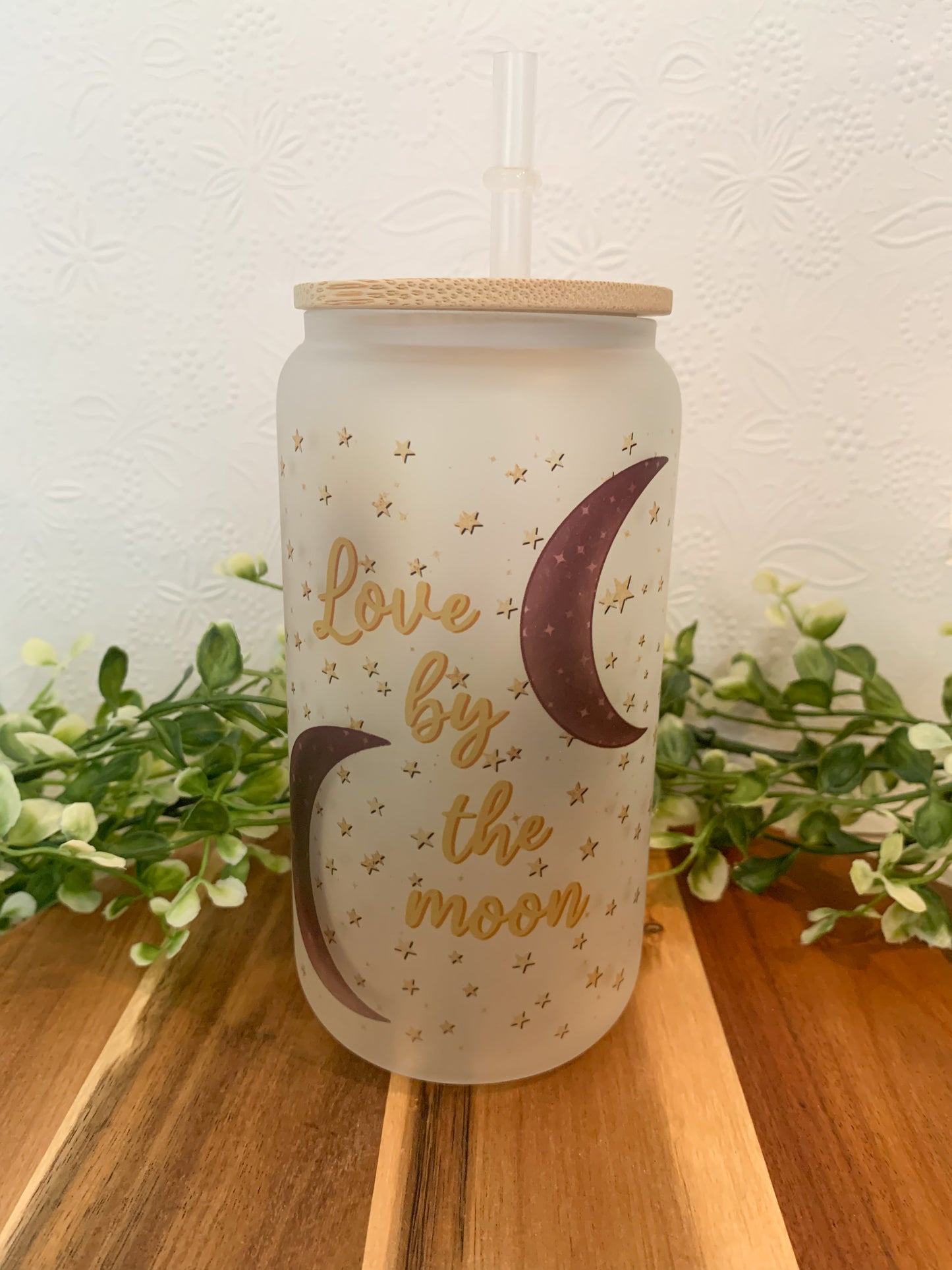 Live By The Sun, Love By The Moon 16 oz. Frosted Glass Tumbler With Reusable Straw